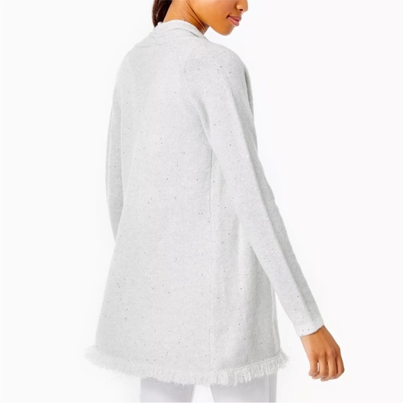 Lilly Pulitzer Tatum Sequin Open Front Cardigan SZ M Coconut Metallic - Picture 3 of 16